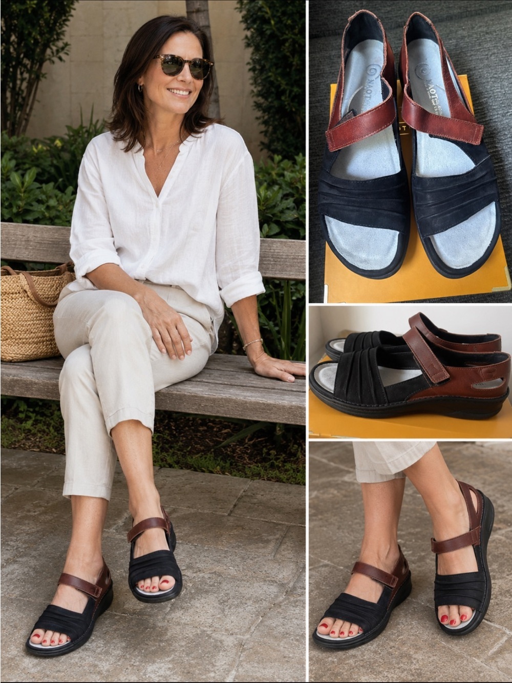 Naot Black and Brown Leather Strap Sandals